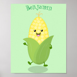 Cute happy corn cartoon illustration poster