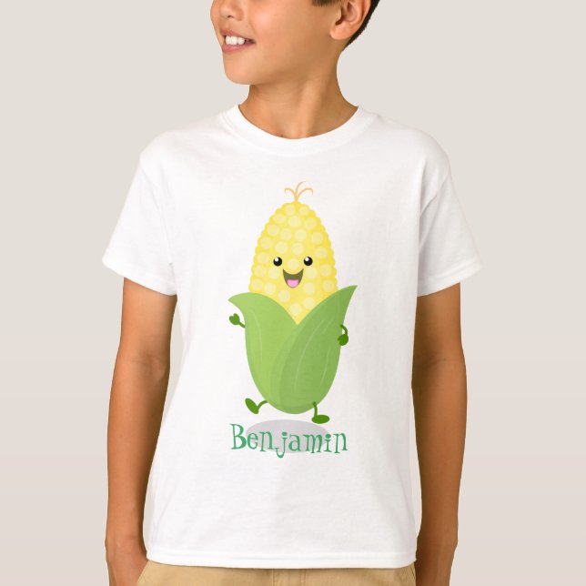 Cute happy corn cartoon illustration T-Shirt (Front)
