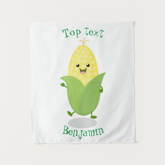 Cute happy corn cartoon illustration  tapestry (Front)