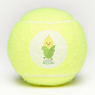 Cute happy corn cartoon illustration tennis balls