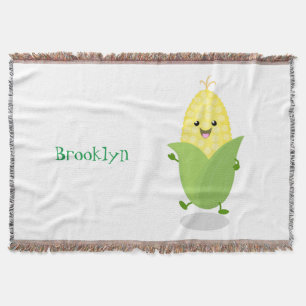 Cute happy corn cartoon illustration throw blanket