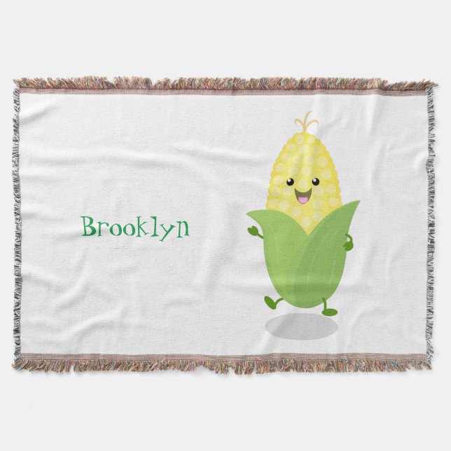 Cute happy corn cartoon illustration throw blanket (Front)