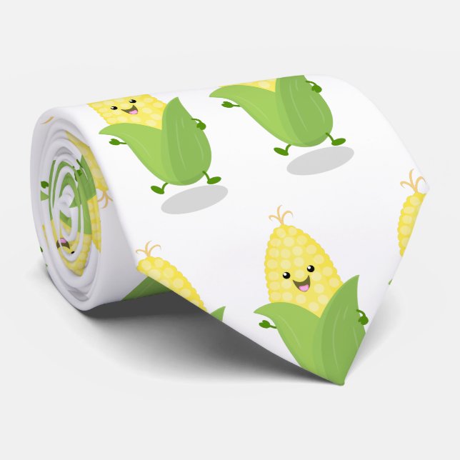 Cute happy corn cartoon illustration tie (Rolled)