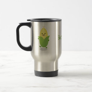 Cute happy corn cartoon illustration travel mug