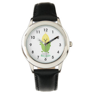 Cute happy corn cartoon illustration watch