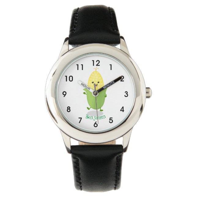 Cute happy corn cartoon illustration watch (Front)