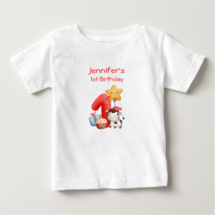 Cute Happy Cow 1st Birthday Baby T-Shirt