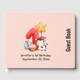 Cute Happy Cow 1st Birthday Guest Book