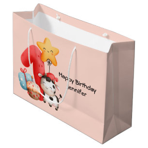 Cute Happy Cow 1st Birthday Large Gift Bag