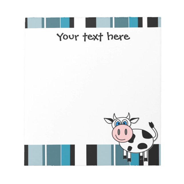 Cute Happy Cow - Blue Stripe Notepad (Front)