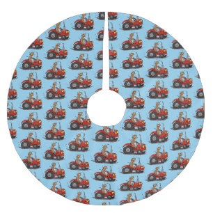 Cute happy cow driving a red tractor cartoon brushed polyester tree skirt