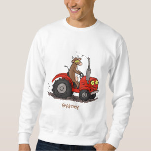 Cute happy cow driving a red tractor cartoon sweatshirt