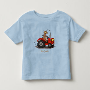Cute happy cow driving a red tractor cartoon toddler T-Shirt