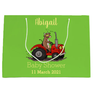 Cute happy cow driving the tractor cartoon network large gift bag