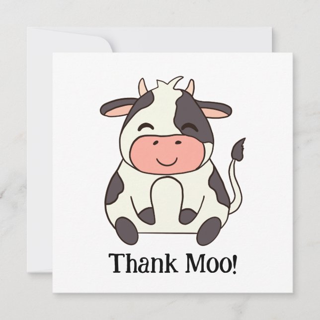Cute Happy Cow Farm Animal Thank Moo!  Thank You Card (Front)