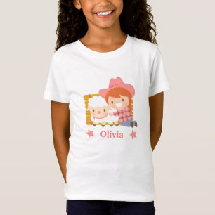 Cute Happy Cowgirl with Lamb For Girls T-Shirt