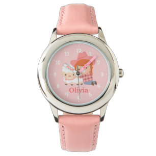 Cute Happy Cowgirl with Lamb For Girls Watch