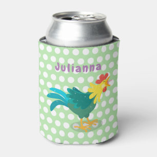 Cute happy crowing rooster cartoon illustration can cooler