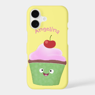 Cute happy cupcake cartoon illustration