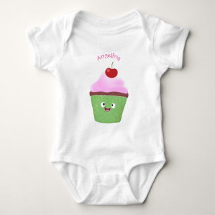 Cute happy cupcake cartoon illustration baby bodysuit