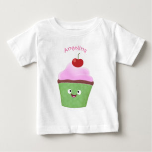 Cute happy cupcake cartoon illustration baby T-Shirt