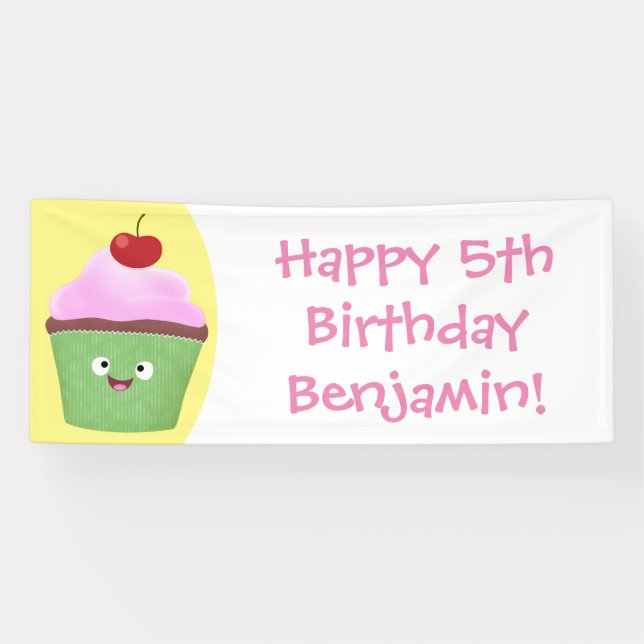 Cute happy cupcake cartoon illustration banner (Horizontal)