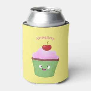 Cute happy cupcake cartoon illustration can cooler