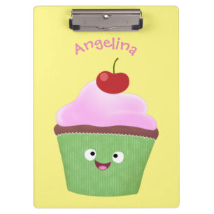 Cute happy cupcake cartoon illustration clipboard