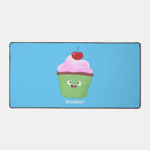 Cute happy cupcake cartoon illustration desk mat