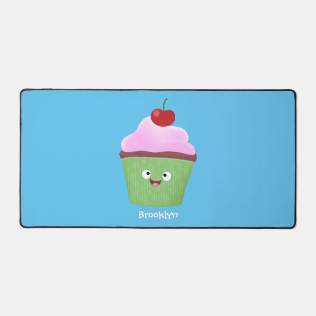 Cute happy cupcake cartoon illustration desk mat (Front)