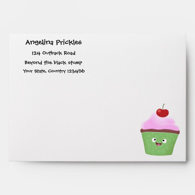 Cute happy cupcake cartoon illustration envelope (Front)