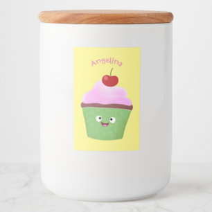 Cute happy cupcake cartoon illustration food label