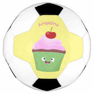 Cute happy cupcake cartoon illustration football