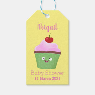 Cute happy cupcake cartoon illustration  gift tags