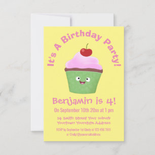 Cute happy cupcake cartoon illustration invitation
