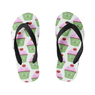 Cute happy cupcake cartoon illustration kid's flip flops