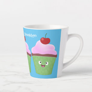 Cute happy cupcake cartoon illustration latte mug
