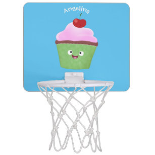 Cute happy cupcake cartoon illustration mini basketball hoop