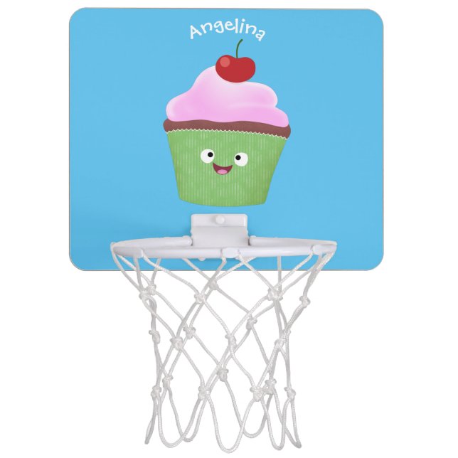 Cute happy cupcake cartoon illustration mini basketball hoop (Front)