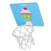 Cute happy cupcake cartoon illustration mini basketball hoop (Above)