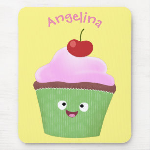 Cute happy cupcake cartoon illustration mouse mat