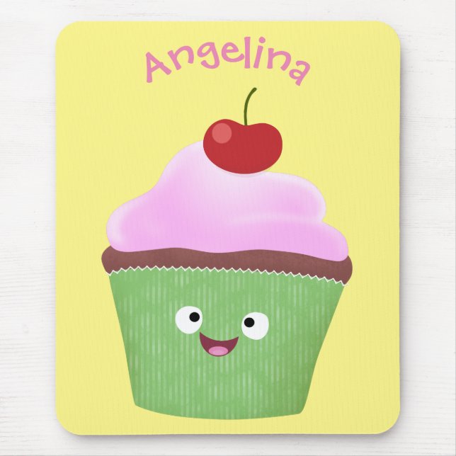 Cute happy cupcake cartoon illustration mouse mat (Front)