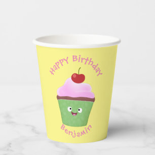 Cute happy cupcake cartoon illustration paper cups