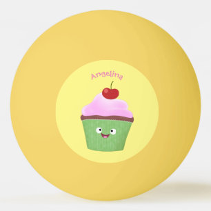 Cute happy cupcake cartoon illustration ping pong ball