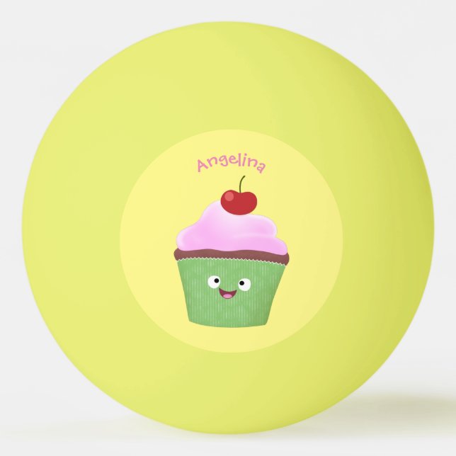 Cute happy cupcake cartoon illustration ping pong ball (Front)