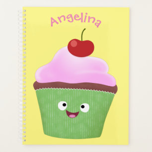 Cute happy cupcake cartoon illustration planner