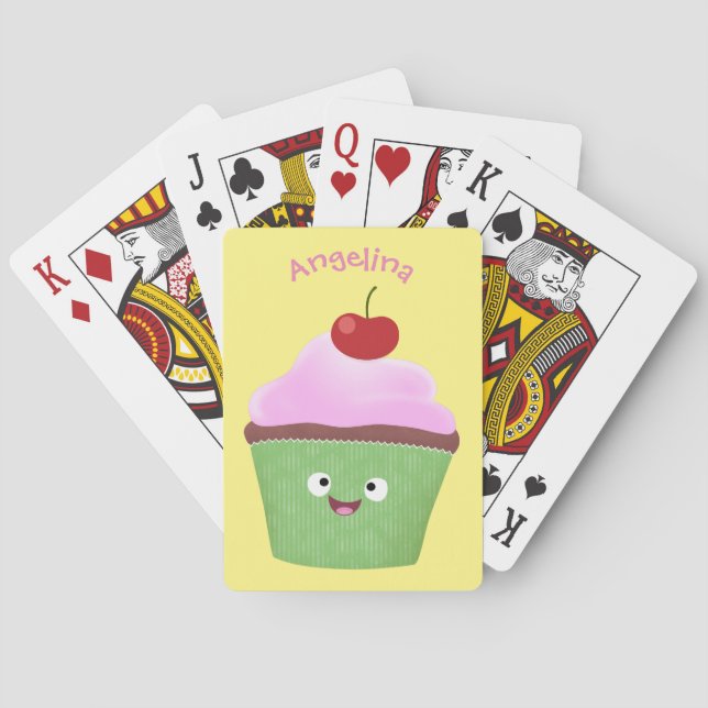 Cute happy cupcake cartoon illustration playing cards (Back)