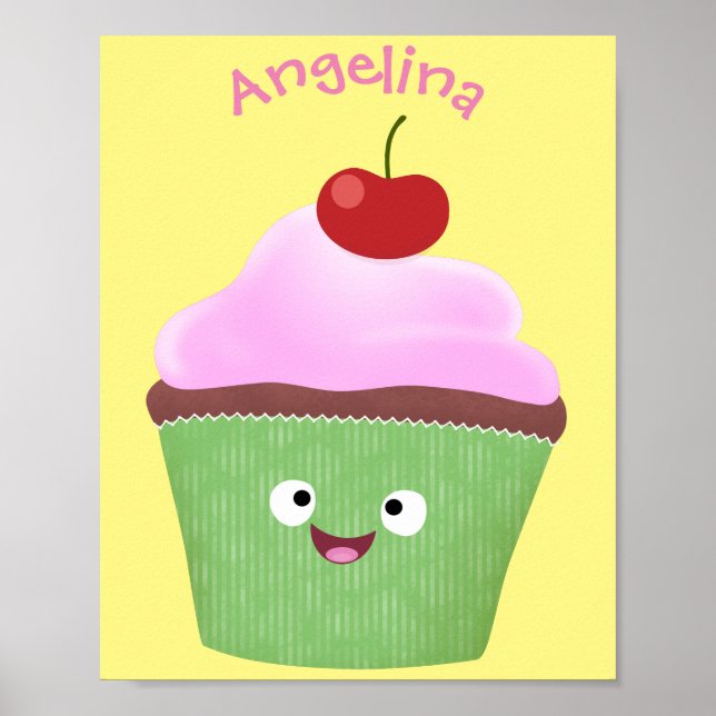 Cute happy cupcake cartoon illustration poster (Front)