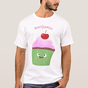 Cute happy cupcake cartoon illustration T-Shirt