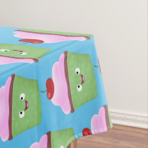 Cute happy cupcake cartoon illustration tablecloth